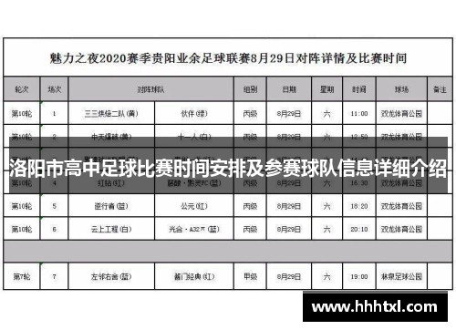洛阳市高中足球比赛时间安排及参赛球队信息详细介绍